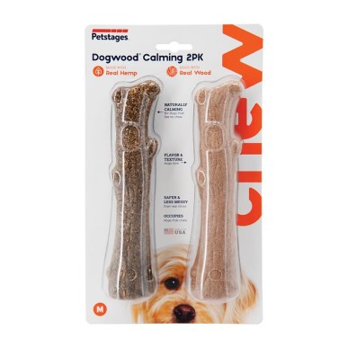 Petstages 2pk - זוג עצמות דנטליות עץ+האמפ להרגעה לכלבים בינוניים M